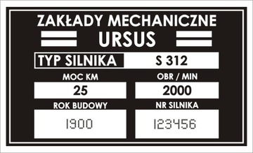 Tabliczka znamionowa na silnik URSUS S312 wybita