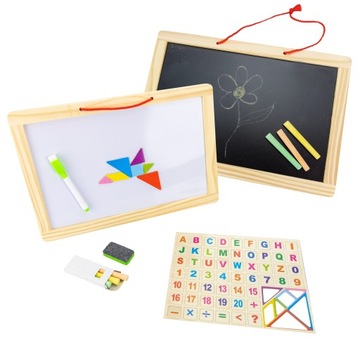 DREWNIANA TABLICA DWUSTRONNA KREDOWO-MAGNETYCZNA LITERKI WISZĄCA