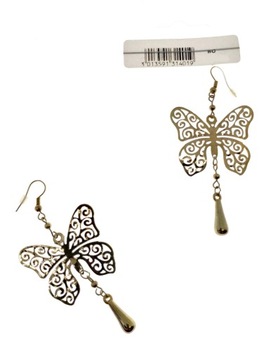 Kolczyki złote motyle ażur dł. 8cm metal Fashion Jewelry