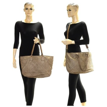 TOREBKA SHOPPER SKÓRA NAT. PLECIONA BEŻOWA 983B