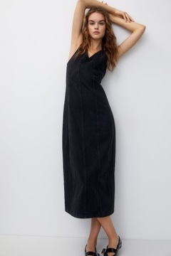 Pull and Bear czarna dżinsowa sukienka maxi M/L