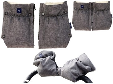 Муфтовые перчатки двухсекционные, шерсть, меланж, серый