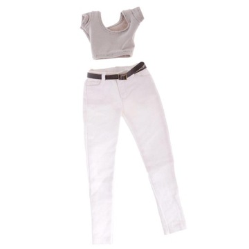 Szary krótki top 1:6 T-shirt Biały pasek do dżinsów na 12 dużych biustów Szary + biały