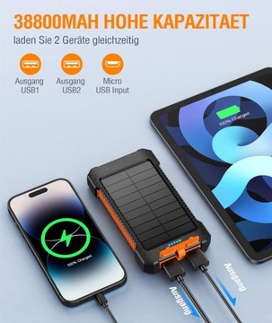 Солнечная батарея METFUT 38800 мАч с функцией солнечной зарядки