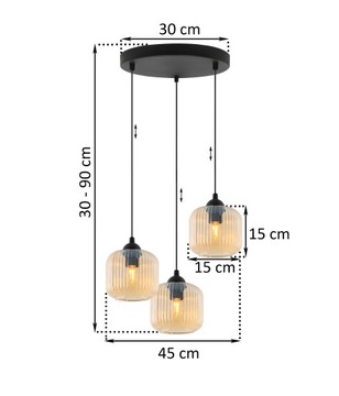 ПОТОЛОЧНЫЙ ПОДВЕСНОЙ СВЕТИЛЬНИК ЛЮСТРА ДЛЯ КУХНИ ГОСТИНОЙ, ТРОЙНОЙ РЕБРИЦОВЫЙ E27