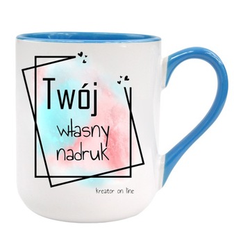 FOTO KUBEK Z TWOIM WŁASNYM NADRUKIEM ZDJĘCIEM LOGO NAPISEM NIEBIESKI