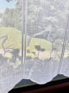 Firanka Kuchnia Biała Zazdrostka Haft Kot Panel wysokość 40 cm