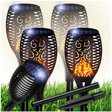LAMPA SOLARNA POCHODNIA XXL LAMPKI SOLARNE DO OGRODU PŁOMIEŃ 58CM 4 SZTUKI