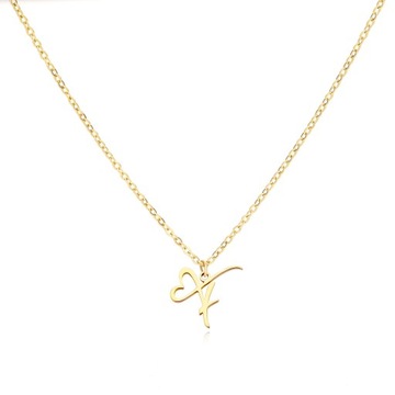 Heart Initial Letter Necklace for Women Gold Color Stainless Steel