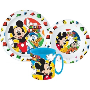 Myszka Mickey Zestaw Obiadowy Talerz Miska Kubek b