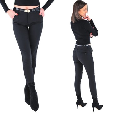 Czarne eleganckie spodnie damskie push up wizytowe cygaretki 7/8 XS