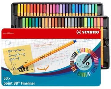 Cienkopis Stabilo Point 88 zestaw 50 kolorów w pudełku metalowym