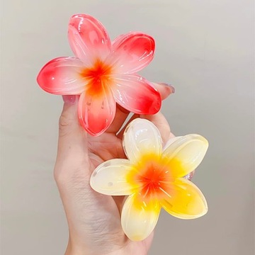 Klamra hibiskus spinka do włosów duża kwiat kwiatek boho hawajska żółta