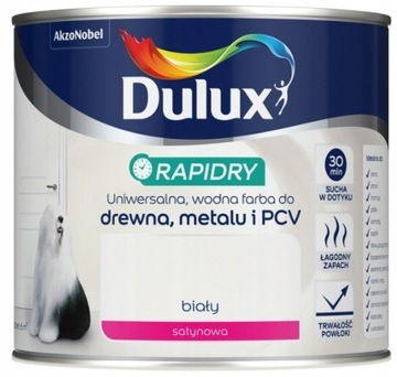 DULUx RAPIDRY FARBA DO DREWNA I METALU BIAŁA 0,4L