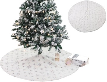 DYWANIK POD CHOINKĘ MATA BIAŁY GWIAZDKI SREBRNE DYWAN 90 CM NA PREZENTY