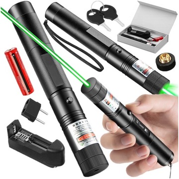 MOCNY WSKAŹNIK LASEROWY LASER POINTER ZIELONY AKU ŁADOWARKA I NAKŁADKA