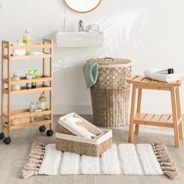 БАМБУКОВЫЙ ТАБУРЕТ С ПОЛКОЙ в скандинавском стиле