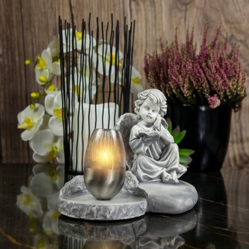 СЕРАЯ ГИПСОВАЯ ФИГУРКА Гробница СОЛНЕЧНАЯ СВЕТОДИОДНАЯ ЛАМПА