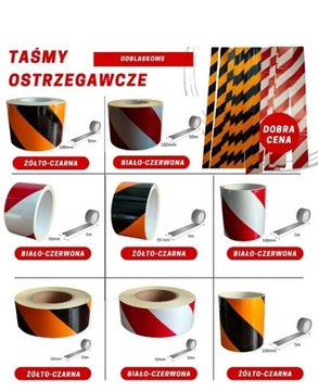 TAŚMA ODBLASKOWA GŁADKA 100mm 5m SŁUPKI GARAŻ ostrzegawcza BIAŁO CZERWONA