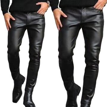 Spodnie Męskie Casual Slim Fit Rurki Woskowane a'la skóra