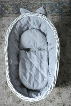 WÓZEK wiklinowy + KOŁYSKA dla lalek kolor BIAŁY