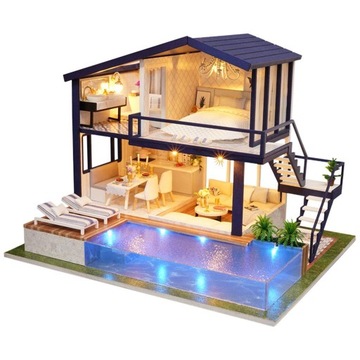 Dollhouse with Realistic Furniture Kits, Miniature Doll House Self Assembly