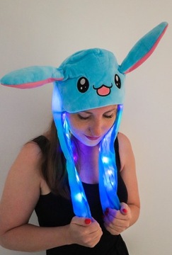 ПЛЮШЕВАЯ ШАПКА ДВИЖУЩИЕСЯ УШИ СВЕТОДИОД ПИКАЧУ Синий Кролик ПАСХА