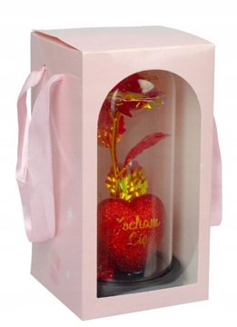 WIECZNA RÓŻA SZKŁO LED NAPIS - Serce - Kocham Cię ŚWIECĄCA NA BATERIE