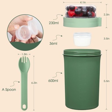 POJEMNIK KUBEK NA JOGURT OWSIANKĘ MUSLI Z ŁYŻ