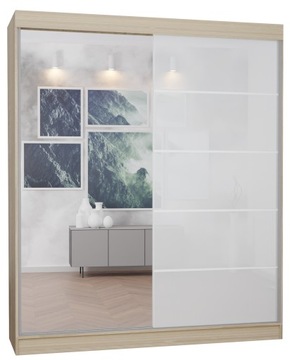 SZAFA 2D 140CM SONOMA fronty: lustro+lacobel BIAŁY