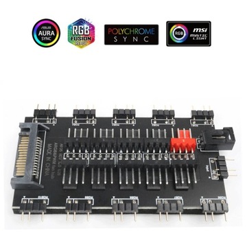 SATA 1 5V 3 pin ARGB Cable ASUS AURA SYNC RGB 10 Hub Splitter SAT Connecter