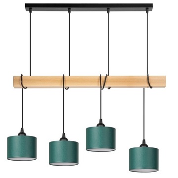 Lampa wisząca BELKA DREWNIANA buk 4x mini ABAŻUR zielony
