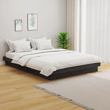 vidaXL Rama łóżka, szara, lite drewno, 135x190 cm, podwójna