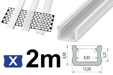 PROFIL DO TAŚMY LED WĄSKI 12mm X + KLOSZ 2m BIAŁY