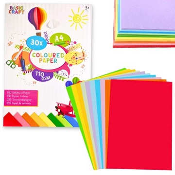 BLOK RYSUNKOWY A4 KOLOROWY 30 KARTEK 110g/m2 PAPIER KOLOROWY 10 KOLORÓW