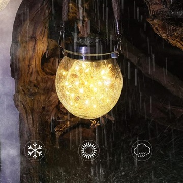 2шт ПОДВЕСНАЯ СОЛНЕЧНАЯ ЛАМПА ДЛЯ НАРУЖНОГО ИСПОЛЬЗОВАНИЯ, СТЕКЛЯННЫЙ ШАР 400 МАч