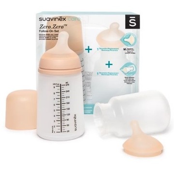 Suavinex ZESTAW STARTOWY Butelka ZERO ZERO 270ml Smoczek ŚREDNI 3m+