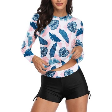 Stylowy dwuczęściowy kostium kąpielowy z długimi rękawami, UPF50+, XL