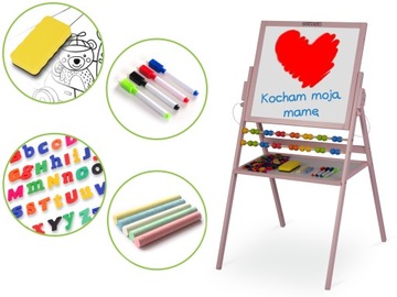 ДЕРЕВЯННАЯ ДВУХСТОРОННЯЯ ПОВОРОТНАЯ ДОСКА 2В1 МАГНИТНЫЙ МЕЛ + АКСЕССУАРЫ