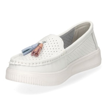 МОКАСИНЫ ЖЕНСКИЕ SERGIO LEONE SP015 БЕЛЫЕ ТУФЛИ, НАТУРАЛЬНАЯ КОЖА R 38