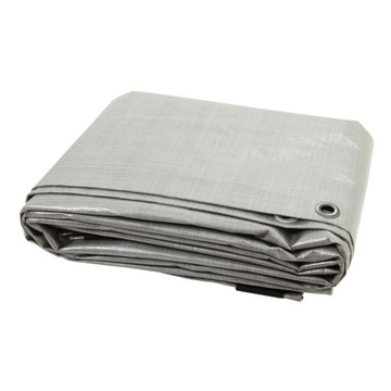 PLANDEKA WZMACNIANA WODOODPORNA SREBRNA GRUBA 120g/M2 UV 6x6M