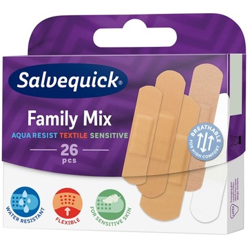 Plastry z opatrunkiem Zestaw Rodzinny Salvequick Family Mix 26szt.