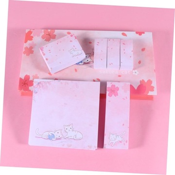 1 Zestaw Mały Mini Unikalny Kot Lepkie Podkładki z Kwiatami Wiśni Notatnik