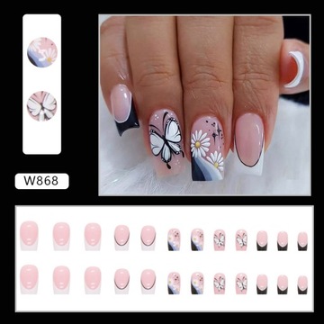 Manicure Halloween Paznokci Nadające się do noszenia sztuczne paznokcie Stokrotka Motyl
