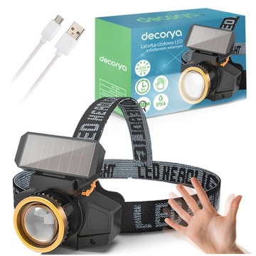 MOCNA LATARKA czołowa CZOŁÓWKA SOLARNA lampka LED USB AKUMULATOROWA