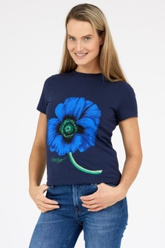 KENZO - Granatowy t-shirt damski z makiem L