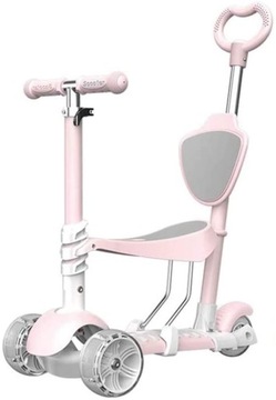 Трёхколесный светодиодный самокат 5 в 1 РОЗОВЫЙ СКУТЕР