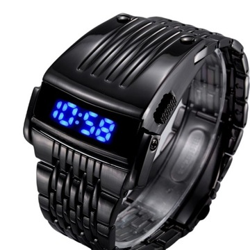 NOWY FUTURYSTYCZNY MĘSKI ZEGAREK BLUE LED PREDATOR - CZARNY