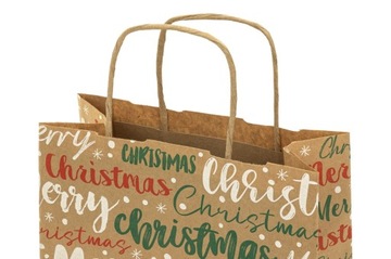 РОЖДЕСТВЕНСКИЕ БУМАЖНЫЕ ПАКЕТЫ 18х8х22,5 см РОЖДЕСТВЕНСКИЕ НАДПИСИ для ПОДАРКОВ