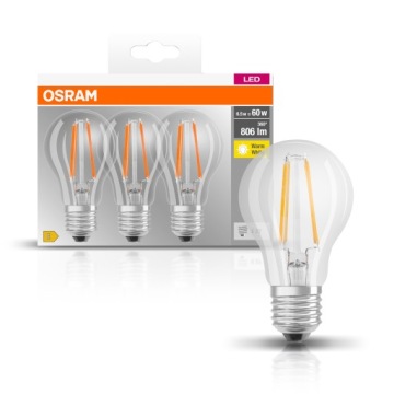 LED FILAMENT E27 6,5W 60W 806lm 2700K OSRAM 3szt